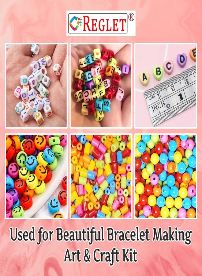 REGLET 1000 Alphabet Beads Kit (3 Types) + 130 Emoji (2 Types) - DIY Beading Set, Letter Beads for Bracelet Making Set, Acrylic Multicolour, Bead Craft, Smiley, Jewellery Making Kit, Beadwork - Image 3